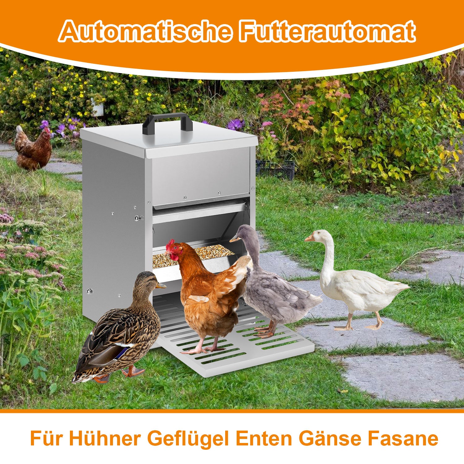 Futterautomat für Hühner mit Trittplatte & Deckel 5 kg