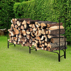 SWANEW Großes Kaminholzregal mit wasserdichter Abdeckung Feuerholzregal Metall Schwarz 244x34.5x124cm Brennholzregal für Innen- und Außenbereich Wetterfest