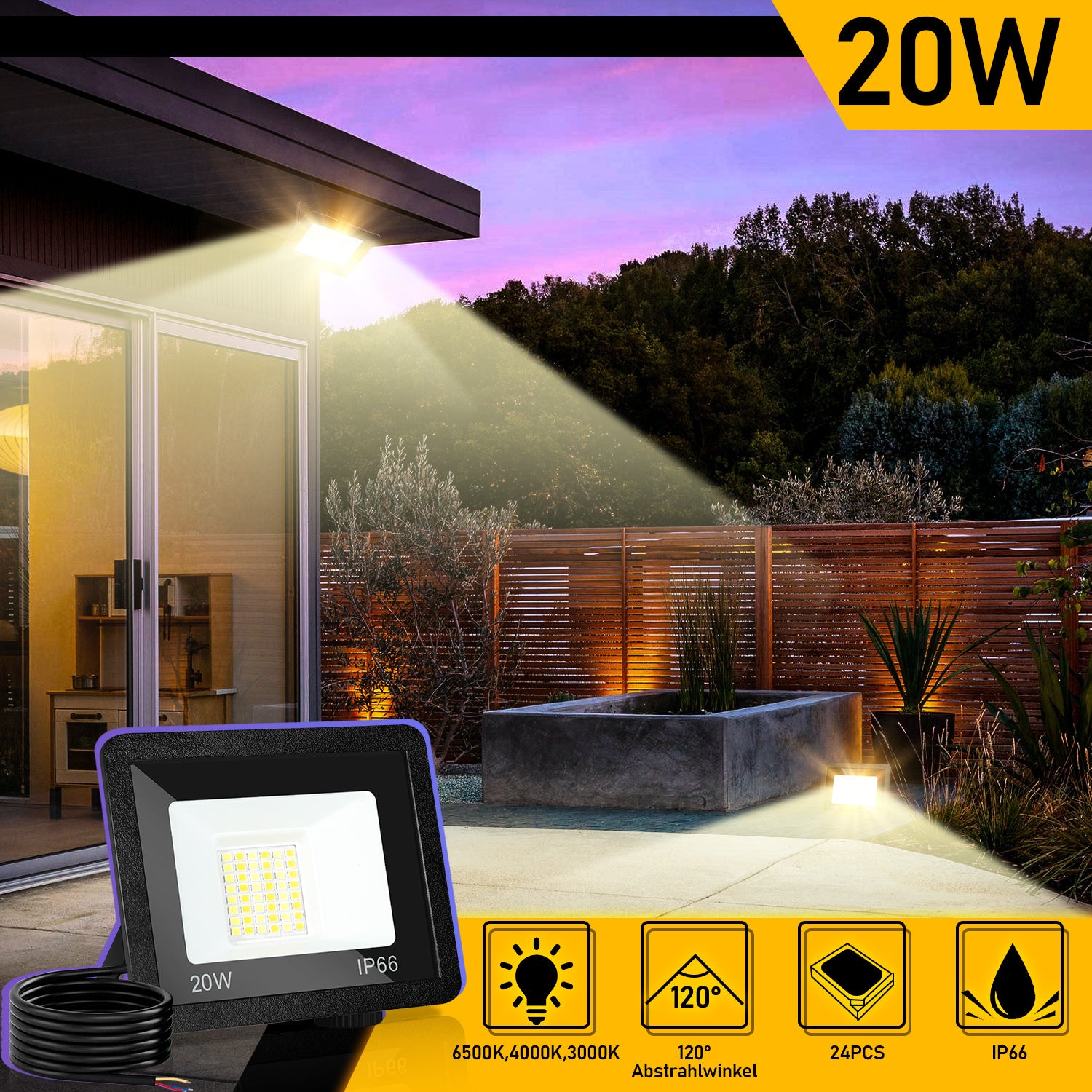 SWANEW LED Strahler Außen Dimmbar, LED Fluter 3000K/4000K/6500K, IP66 Wasserdicht Scheinwerfer (kein Stecker)