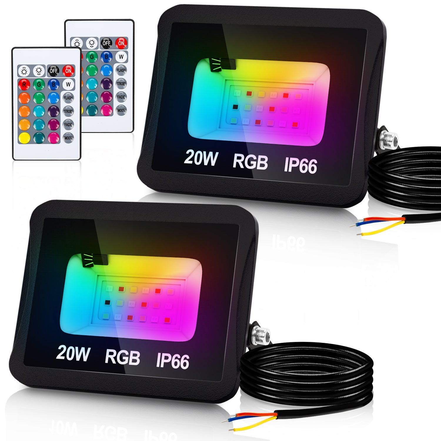 SWANEW RGB LED Strahler Außen mit Fernbedienung, 10/20/30/50 W Fluter LED Dimmbar, Flutlicht IP66 Wasserdicht, 4 Modi