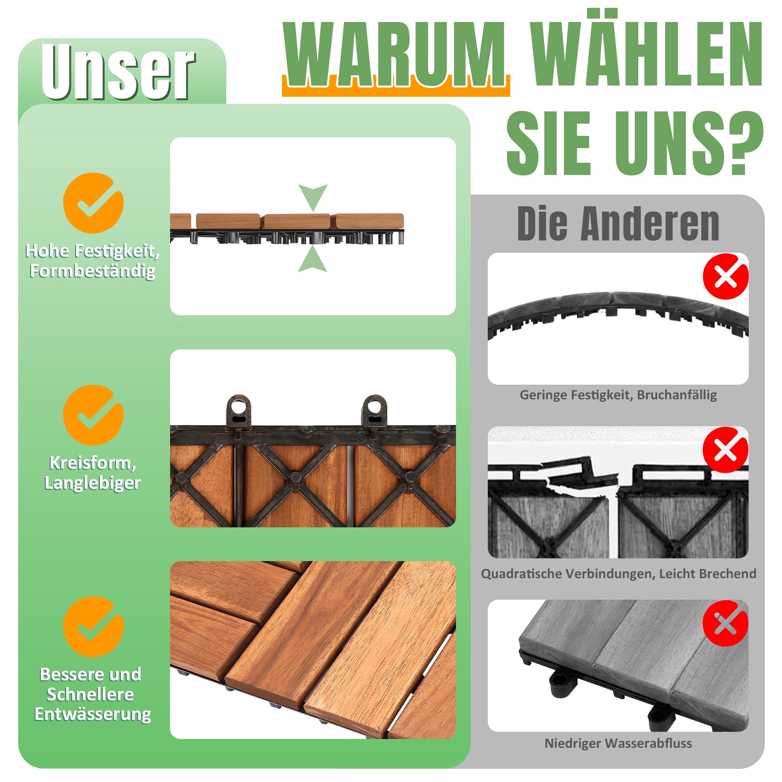 Holzfliesen 30 x 30 cm aus Akazienholz