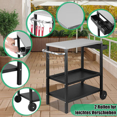 SWANEW Grillwagen, Grilltisch Höhenverstellbar, BBQ Arbeitsfläche, auf Rädern