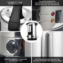 SWANEW Glühweinkocher 8L Glühweinkessel Edelstahl mit Auffangschale Zapfhahn Temperatureinstellung 30-110°C Glühweinautomat Heißgetränkespender