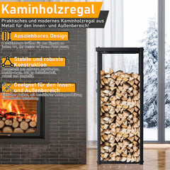 SWANEW Verstellbare Kaminholzregal, Feuerholzregal Metall, Brennholzregal mit 4 Haken
