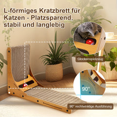 SWANEW Katzen Kratzbrett L förmig Kratzpappe Kratzmatte Eckkratzbrett, 62 cm Hohe Katzenkratzbrett mit Ballspielzeug