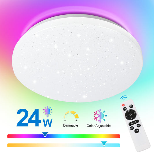 SWANEW 24W LED Deckenleuchte mit Sternenhimmel-Effekt, Deckenstrahler Fernbedienung und RGB-Farbwechsel