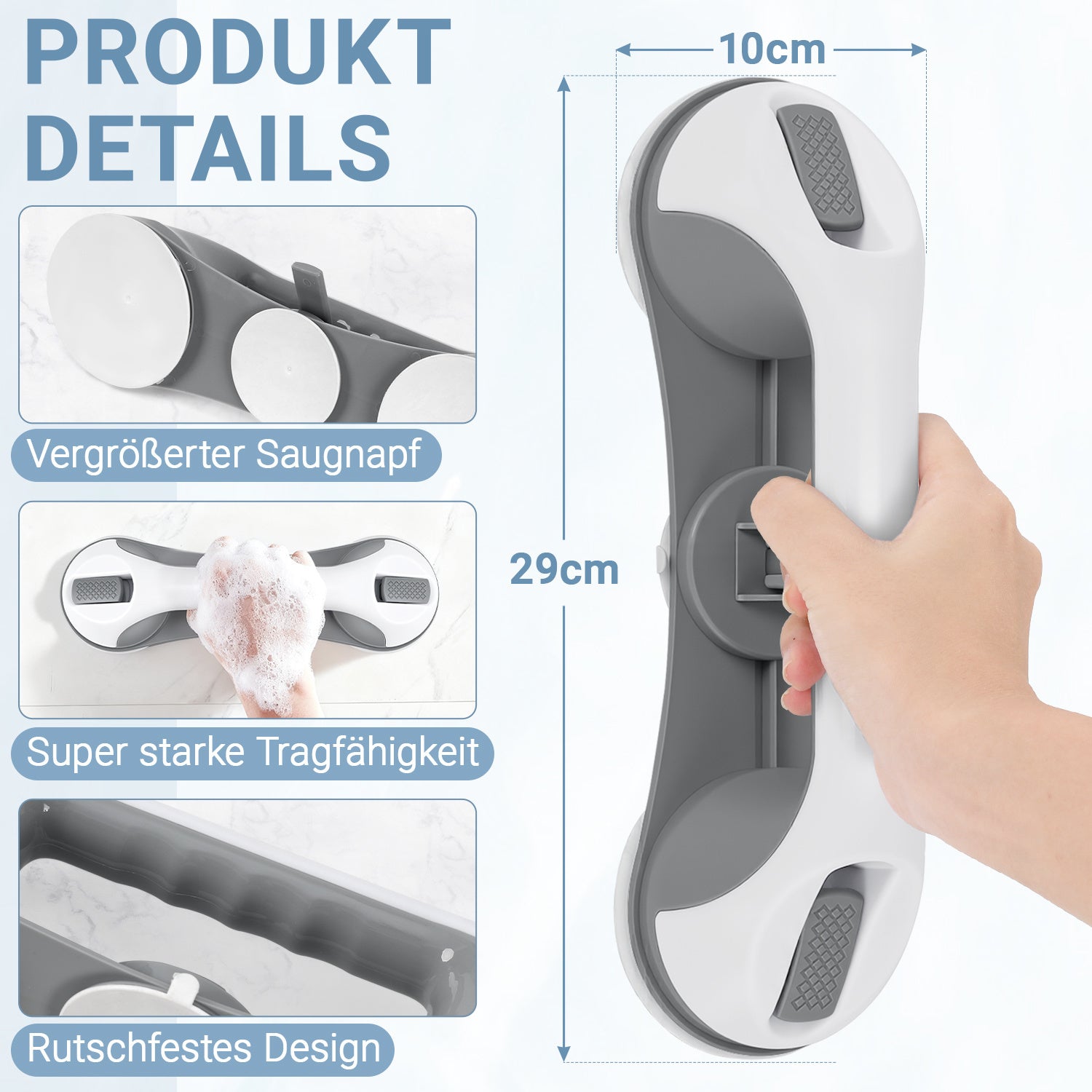 SWANEW 2PC Badewannengriff MAX 110 KG, 28CM Haltegriff Dusche mit Saugnapf, Abnehmbare Duschgriff, ohne Bohren