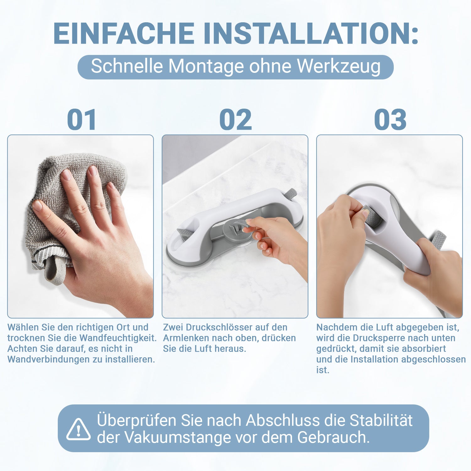 SWANEW 2PC Badewannengriff MAX 110 KG, 28CM Haltegriff Dusche mit Saugnapf, Abnehmbare Duschgriff, ohne Bohren