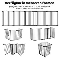 SWANEW Kaminschutzgitter mit Tür Metall Absperrgitter, Tierschutzgitter Babygitter Sicherung Elementen für Kinde, Laufstall faltbar 5-teilig (je 60 x 75 cm)