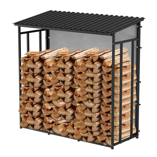 SWANEW Kaminholzregal, Metall brennholzregal, Feuerholzregal, mit Dach, 185x70x185cm