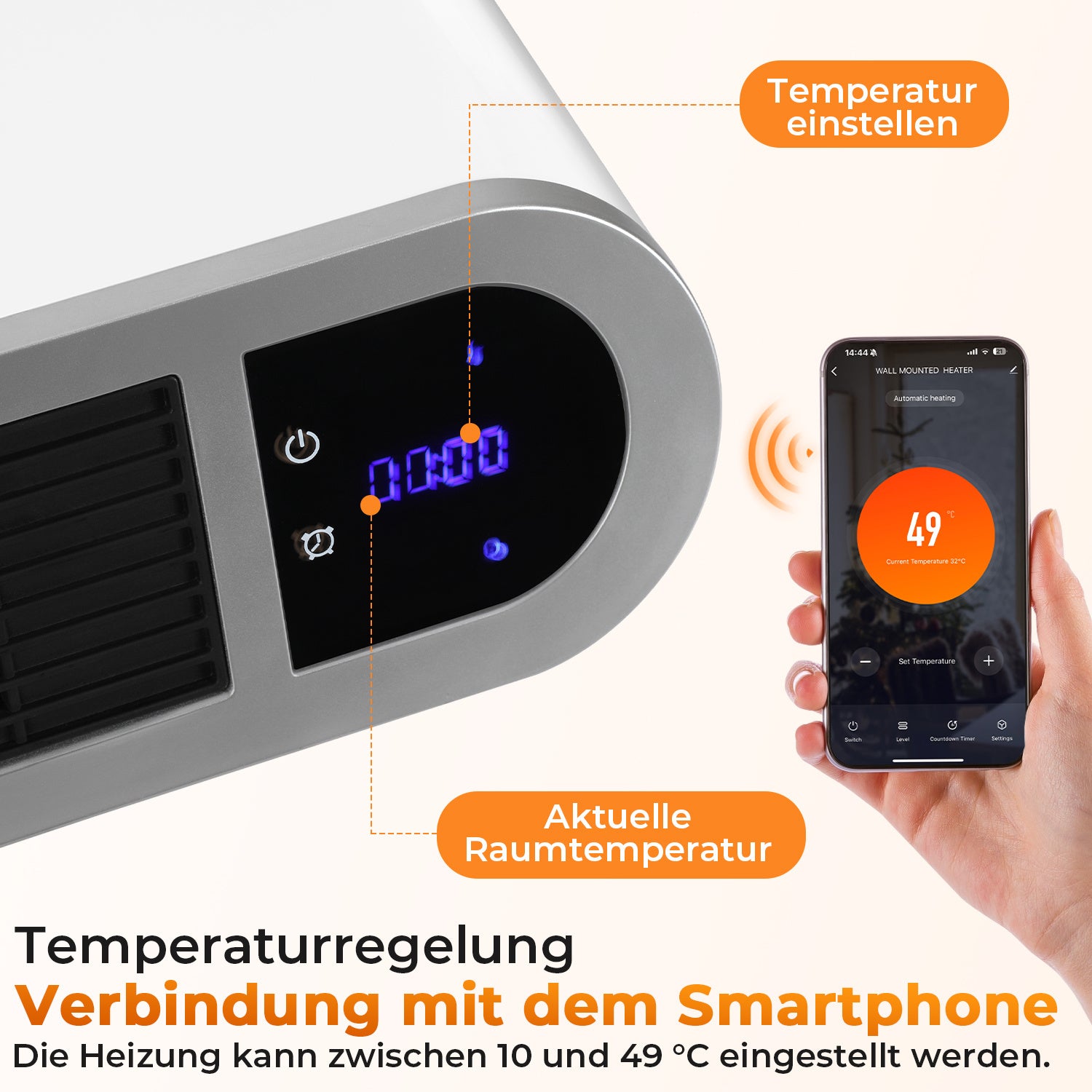 SWANEW Heizlüfter Keramik 2000W, Wandheizung, Wifi Elektroheizung, mit Fernsteuerung