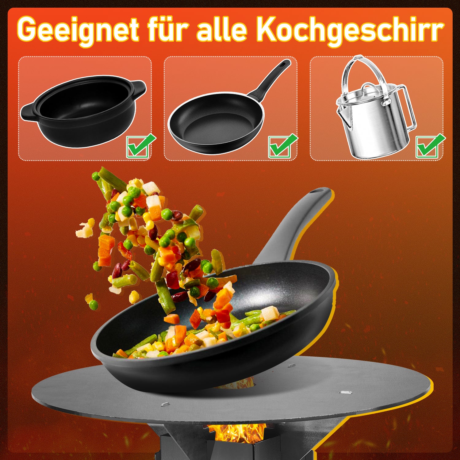 SWANEW Raketenofen mit Grillplatte und Feuerhaken, Rocket Stove Stecksystem aus 3 mm dickem Stahl, Raketenofen Outdoor Holzofen Campingkocher Kanonenofen für BBQ Terrasse
