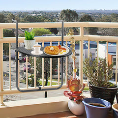 Balkontisch klappbar Hängetisch, klapptisch Balkongeländer, 3-Fach höhenverstellbarer balkontisch zum einhängen, 60 x 40 cm Halbrund Balkontisch klappbar Schwarz