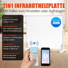 SWANEW Infrarotheizung 300W-1200W mit Thermostat, Infrarot Wandheizung mit Überhitzungsschutz, Wandheizung Elektrisch, Mobile & Energiesparend