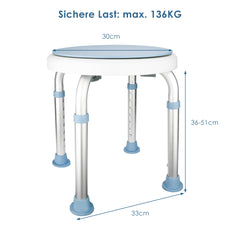 SWANEW Duschhocker für Senioren, 360°Drehbarer Runder Badhocker, höhenverstellbarer,Rutschfester Badezimmerhocker,Duschhilfe,belastbar bis 136 kg