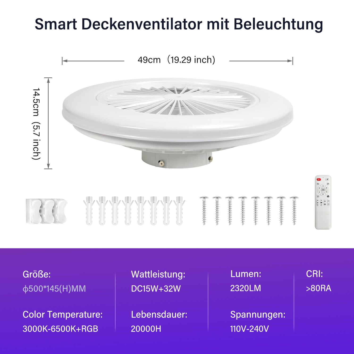 Deckenventilator mit RGB LED Beleuchtung