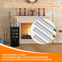 SWANEW Kaminbesteck 5-tlg. Ofenbesteck Kaminset, mit Edelstahlgriffe und Leichentuch