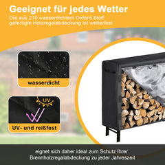 SWANEW Großes Kaminholzregal mit wasserdichter Abdeckung Feuerholzregal Metall Schwarz 244x34.5x124cm Brennholzregal für Innen- und Außenbereich Wetterfest