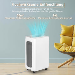 SWANEW 26L/Tag Luftentfeuchter Elektrisch,Raumentfeuchter fur Raumgröße ca. 50m², Lufttrockner Leise, 3 Betriebsarten, Digitalanzeige, 24H Timer