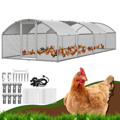 SWANEW Hühnerstall, 3x8x2m Kuppel Dach Hühnerhaus Freilaufgehege, aus Verzinkter Stahl