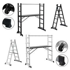 SWANEW Mehrzweckleiter, Arbeitsgerüst, bis max. 150 Kg, 4 in 1 Aluminium Leiter, 6+6 Stufen