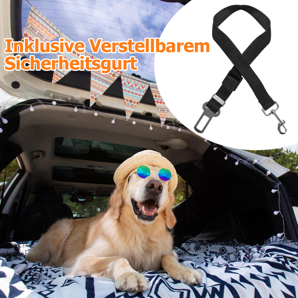 SWANEW Hundegitter Auto, Autoschutzgitter Verstellbare Breite, Kopfstützen-Hundegitter mit Sicherheitsgurt Hundeschutzgitter