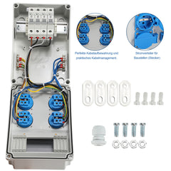 SWANEW Wandverteiler mit Leitungsschutzschalter, Baustromverteiler, 4xSchuko-Steckdose und CEE-Steckdose 16A, Stromverteiler, IP44