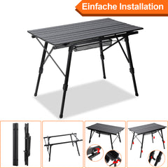 SWANEW Campingtisch Klapptisch Höhenverstellbar, Campingtisch Klappbar, Camping Tisch mit Aufrollbarer Tischplatte und Tragetasche, Aluminiumrahmen