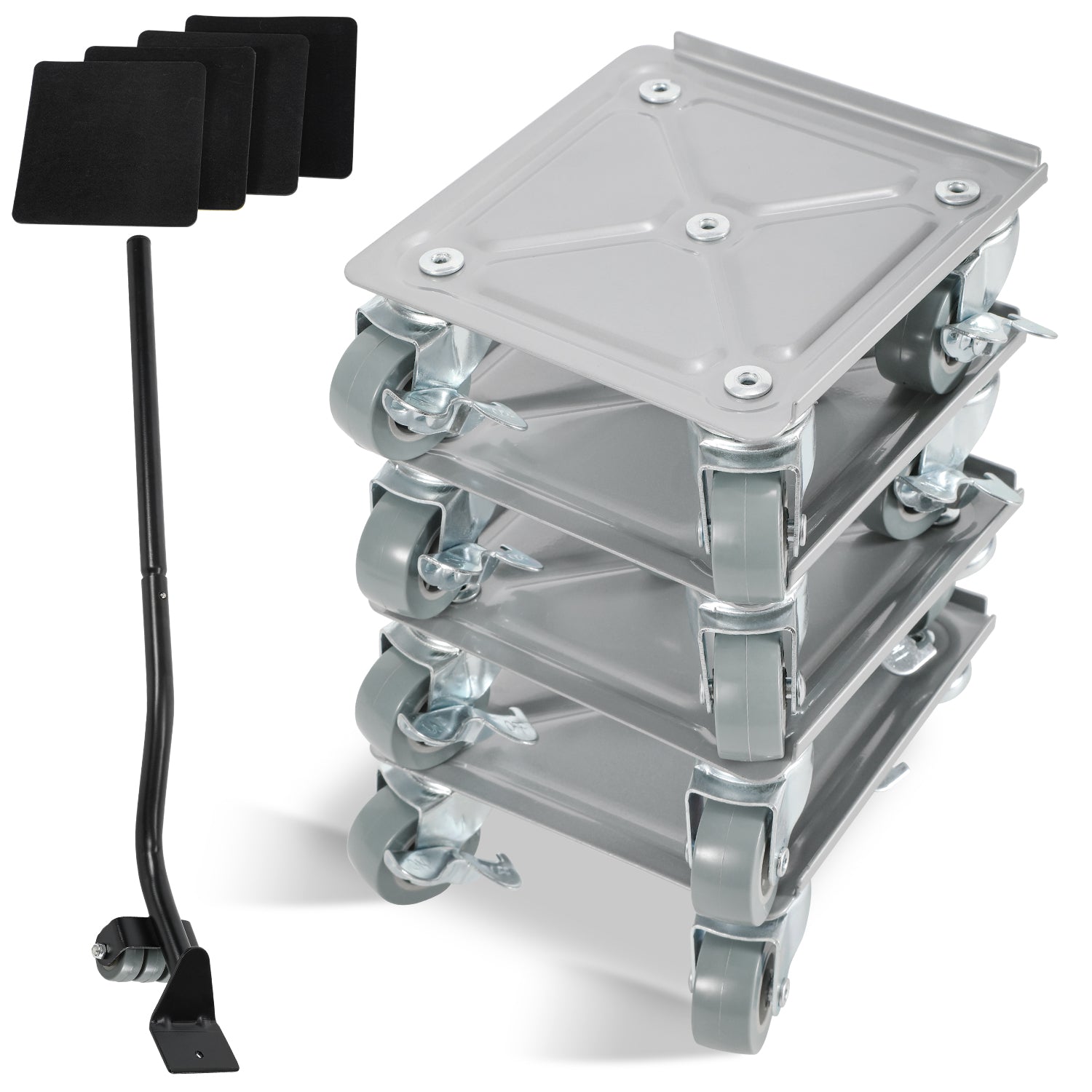 SWANEW Möbelroller Set Max 600KG, Transportroller 5 Räder Drehbar mit Bremse, Möbel Transporthilfe, aus 100% Stahl