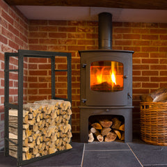 SWANEW Kaminholzregal innen metall Brennholzregal für innen außen, Kaminholzständer, Holzstapelhilfe, Schwarz