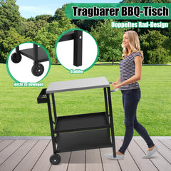 SWANEW Grillwagen, Grilltisch Höhenverstellbar, BBQ Arbeitsfläche, auf Rädern