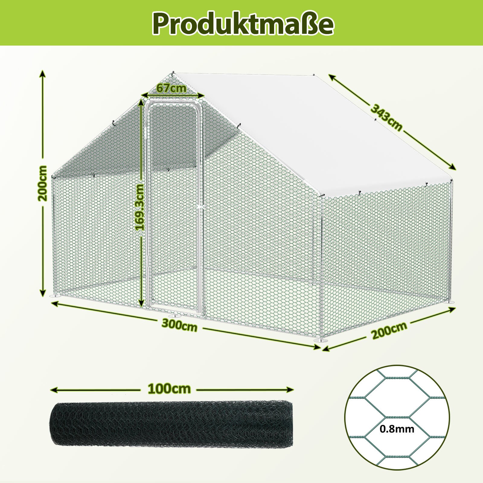 Hühnerstall Freilaufgehege 3x2x2m Stahlrahmen