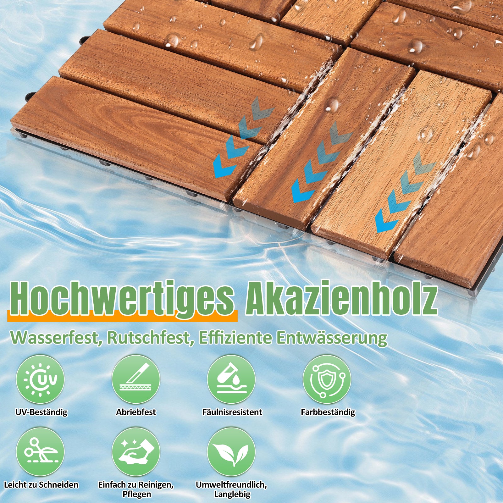 Holzfliesen 30 x 30 cm aus Akazienholz