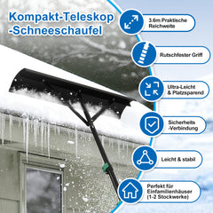 SWANEW Photovoltaik Schneeschieber Mit Rollen, Dachräumer, 108-360 cm Alu teleskopierbar