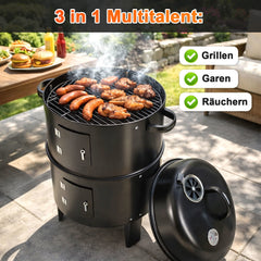 SWANEW 3 in 1 Räucherofen, Smoker Grill für Räuchern, Holzkohle Räuchertonne