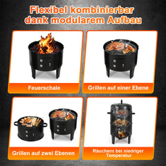 SWANEW 3 in 1 Räucherofen, Smoker Grill für Räuchern, Holzkohle Räuchertonne