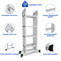 SWANEW 3,6m/4,7m/5,82m Aluminium Mehrzweckleiter 4x3/4x4/4x5 Stufen, Multifunktionsleiter mit 2 Plattform und Räder, Klappleiter, Trittleiter