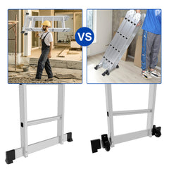 SWANEW 3,6m/4,7m/5,82m Aluminium Mehrzweckleiter 4x3/4x4/4x5 Stufen, Multifunktionsleiter mit 2 Plattform und Räder, Klappleiter, Trittleiter