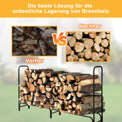 SWANEW Großes Kaminholzregal mit wasserdichter Abdeckung Feuerholzregal Metall Schwarz 244x34.5x124cm Brennholzregal für Innen- und Außenbereich Wetterfest