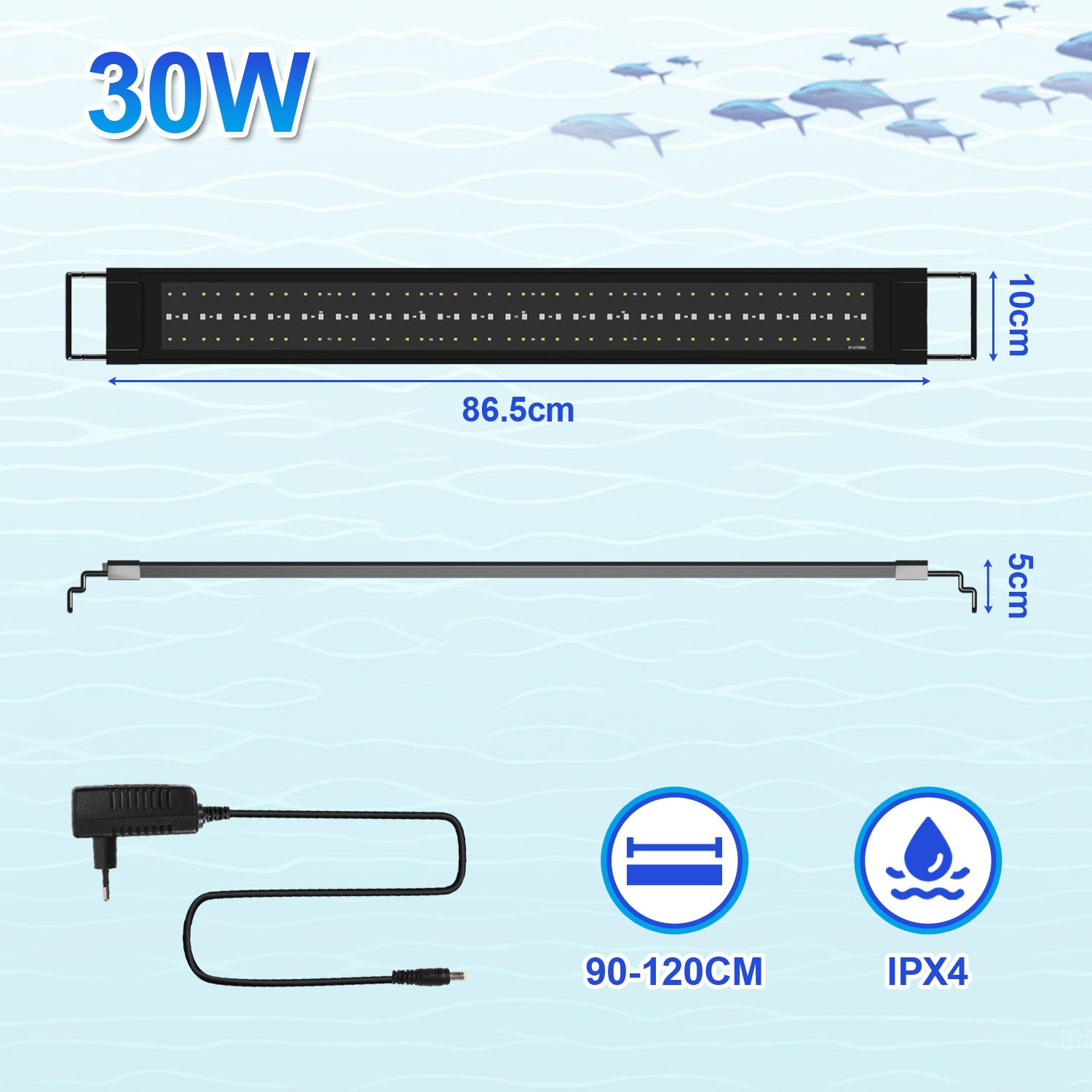 SWANEW LED Aquarium Beleuchtung 18W/30W/45W, Aquarienbeleuchtung 24/7 Modus, wasserdicht, 55-150cm, Aufsetzleuchte Vollspektrum Licht