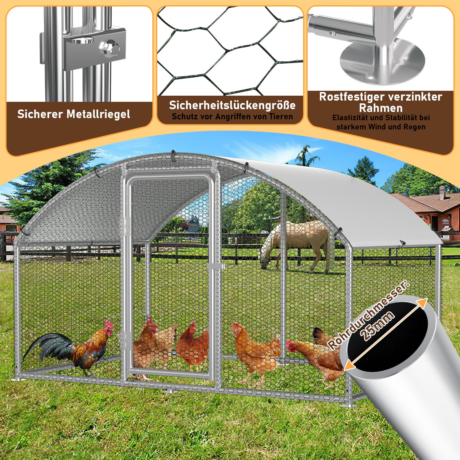 Hühnerstall Freilaufgehege 3x2x2m Hühnerhaus Dome Roof