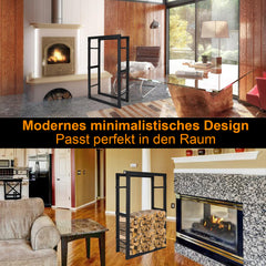SWANEW Kaminholzregal innen metall Brennholzregal für innen außen, Kaminholzständer, Holzstapelhilfe, Schwarz