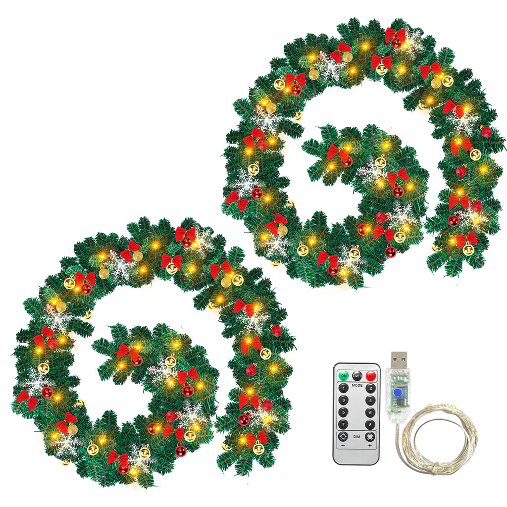 SWANEW Weihnachtsgirlande 5M, Künstlich Tannengirlande mit Beleuchtung, Warmweiß, USB 8 Beleuchtungsmodi verfügbar Weihnachtsdeko