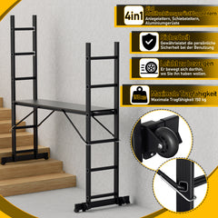 SWANEW Gerüst, Gerüstleiter, Arbeitsgerüst, 4 in 1Alu Mobile Mehrzweckleiter 2x6 Stufen