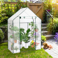 SWANEW Foliengewächshaus Gewächshaus Begehbares Gartenhäuschen Tomatenhaus