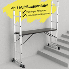 SWANEW Mehrzweckleiter, Arbeitsgerüst, bis max. 150 Kg, 4 in 1 Aluminium Leiter, 6+6 Stufen
