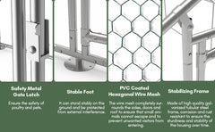 SWANEW Hühnerstall Freilaufgehege 3 x 6 x 2 m, Stahl Verzinkt Kleintierstall Freilauf Vogelkäfig Hühnerkäfig mit Schloss