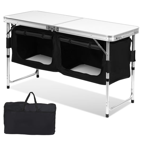 SWANEW Campingküche Küchenbox Zwei Desktops Windschutz Alu Spritzschutz Faltschrank