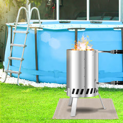 SWANEW Brennholz Poolheizung, Schwimmbadheizung mit Feuer, 100% rostfreier Edelstahl Poolheizung Feuertonne, 32-38mm Anschlüsse, mit Feuerfeste Matte und Tablett