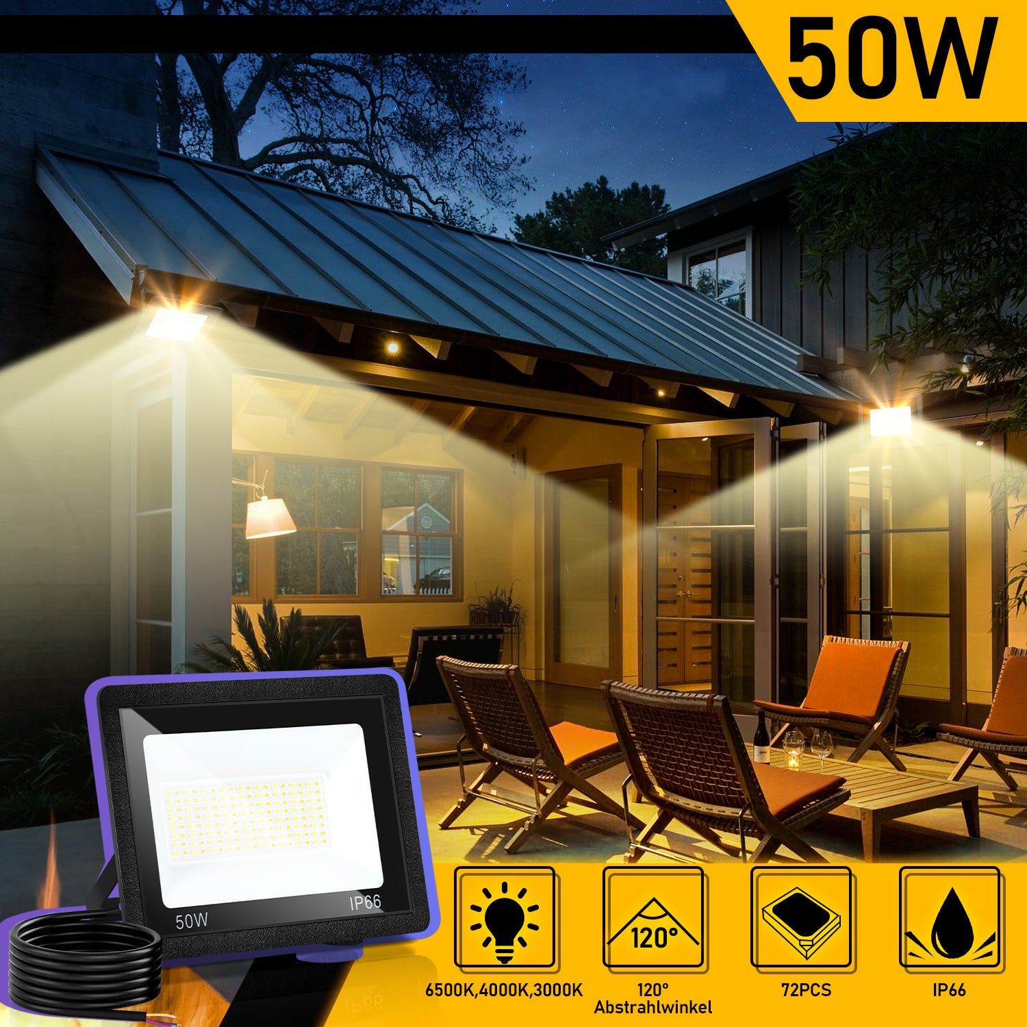 SWANEW LED Strahler Außen Dimmbar, LED Fluter 3000K/4000K/6500K, IP66 Wasserdicht Scheinwerfer (kein Stecker)